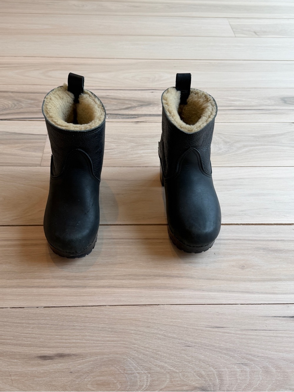 No. 6 Black Leather Shearling-Lined Ankle Heeled Boots